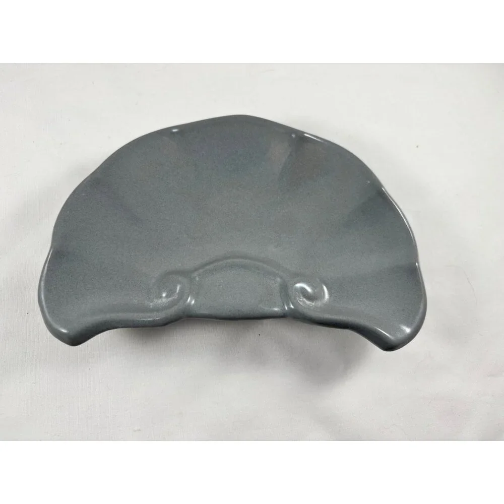 Gray Fan or Shell Shaped Ceramic over Cast Iron Soaph Dish